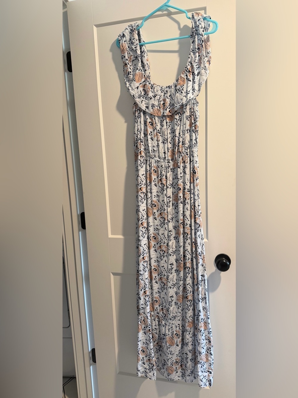 LOFT White Maxi Dress with Tan Floral Print